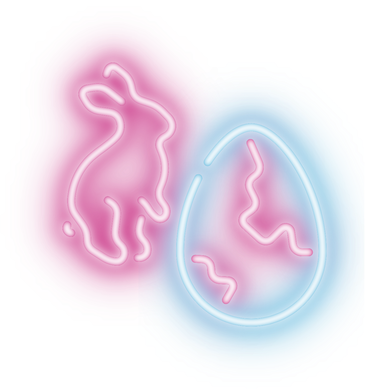 Icon logo of Easterhegg 2025 in the style of a neon sign: It features the same hare and egg as before, horizontally next to one another, but the egg is a bit lower than the hare.